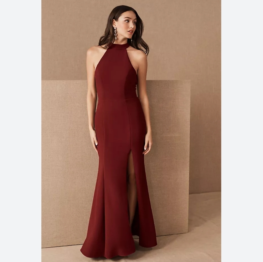 Anthropologie BHLDN Montreal Lennox Halter Maxi Dress Size 4 Burgundy